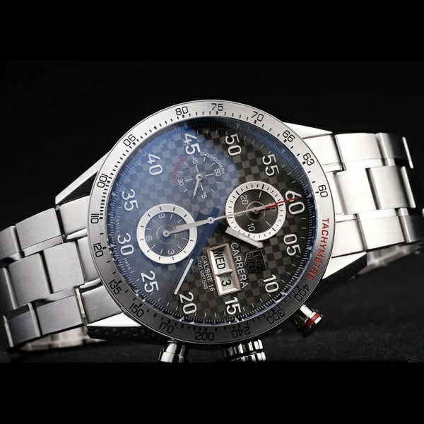 Tag Heuer Carrera Tachymeter Bezel Stainless Steel Checkered Brown Dial new58081