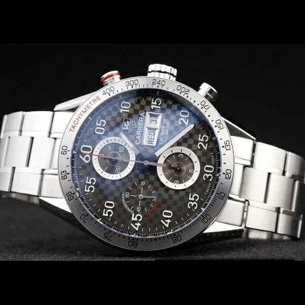 Tag Heuer Carrera Tachymeter Bezel Stainless Steel Checkered Brown Dial new58081