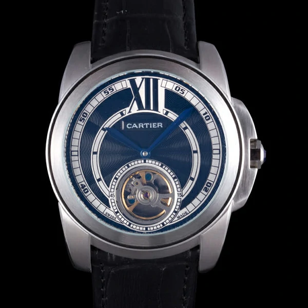 Cartier Calibre Flying Tourbillon Black Dial Stainless Steel Case Black Leather Bracelet new58102