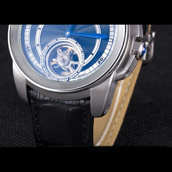 Cartier Calibre Flying Tourbillon Black Dial Stainless Steel Case Black Leather Bracelet new58102