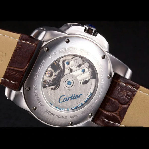 Cartier Calibre Flying Tourbillon White Dial Stainless Steel Case Brown Leather Bracelet new58103