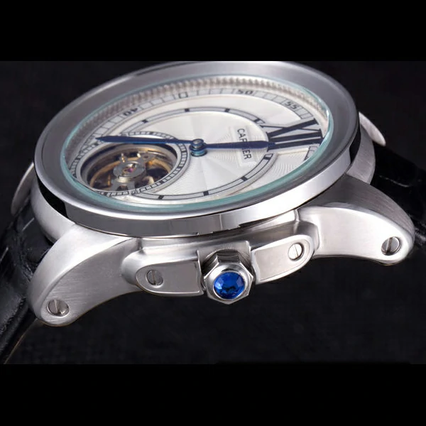Cartier Calibre Flying Tourbillon White Dial Stainless Steel Case Black Leather Bracelet new58104
