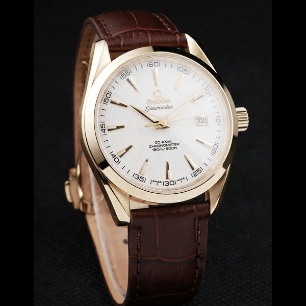 Omega Seamaster Aqua Terra Brown Strap White Striped Dial new58121