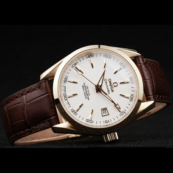 Omega Seamaster Aqua Terra Brown Strap White Striped Dial new58121