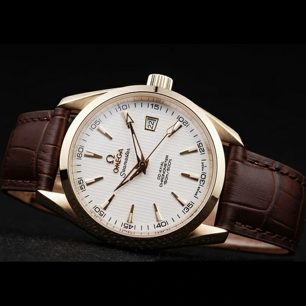 Omega Seamaster Aqua Terra Brown Strap White Striped Dial new58121