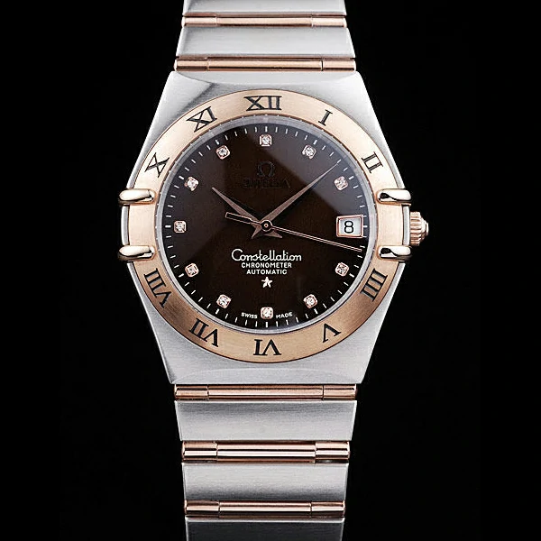 Omega Constellation Jewelry Rose Gold Case Black Dial new58126