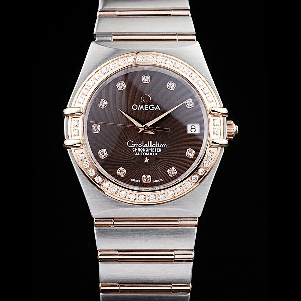 Omega Constellation Jewelry Diamond Case Radial Emblem Brown Dial new58127
