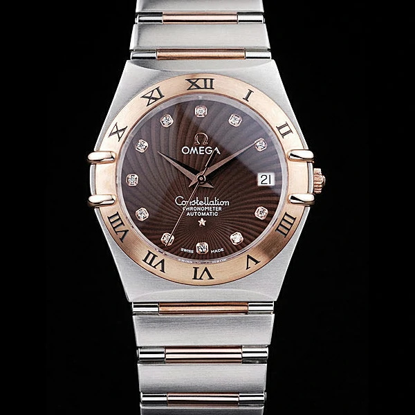 Omega Constellation Jewelry Rose Gold Case Radial Emblem Brown Dial new58128