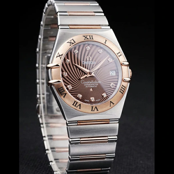 Omega Constellation Jewelry Rose Gold Case Radial Emblem Brown Dial new58128