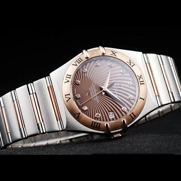 Omega Constellation Jewelry Rose Gold Case Radial Emblem Brown Dial new58128