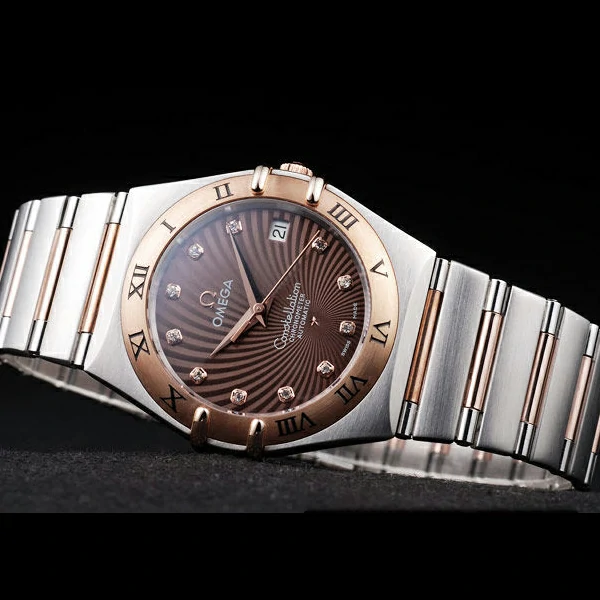 Omega Constellation Jewelry Rose Gold Case Radial Emblem Brown Dial new58128