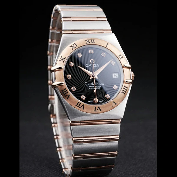 Omega Constellation Jewelry Rose Gold Case Radial Emblem Black Dial new58129