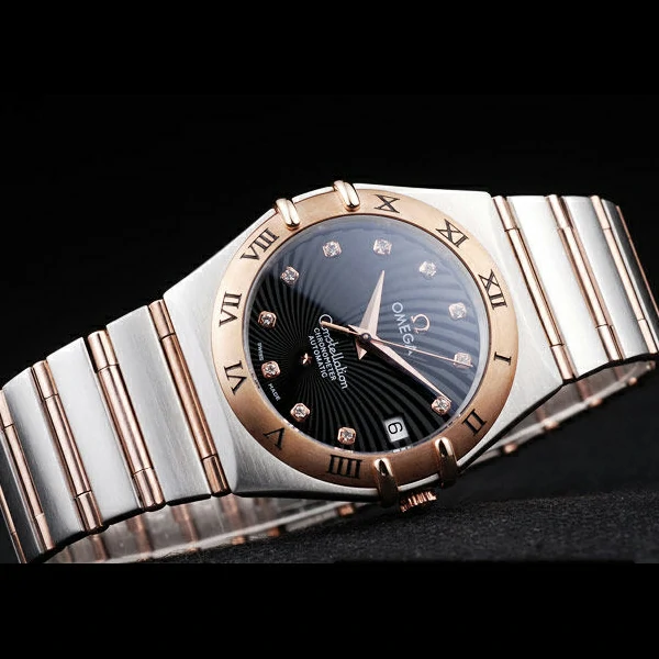 Omega Constellation Jewelry Rose Gold Case Radial Emblem Black Dial new58129