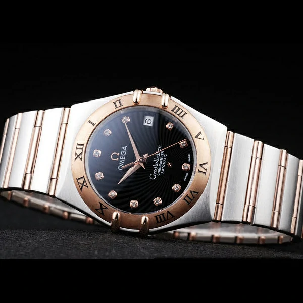 Omega Constellation Jewelry Rose Gold Case Radial Emblem Black Dial new58129