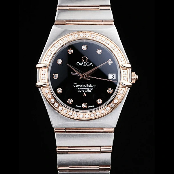 Omega Constellation Jewelry Diamond Case Radial Emblem Black Dial new58130