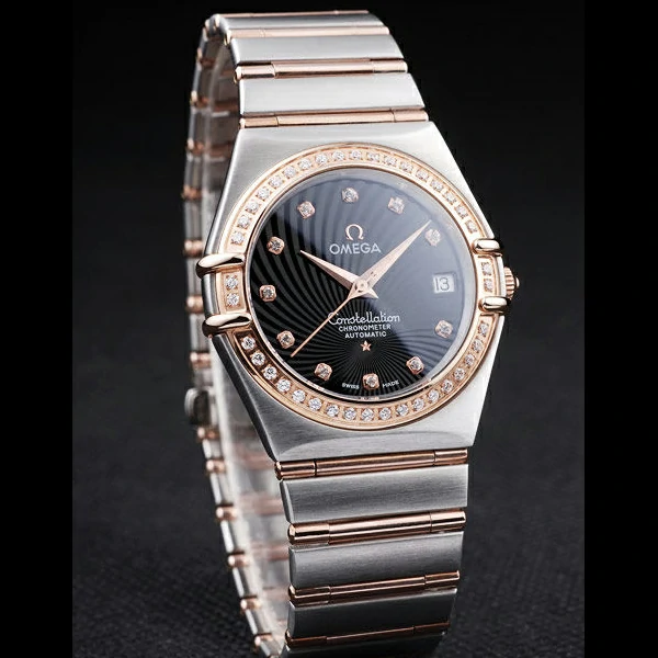 Omega Constellation Jewelry Diamond Case Radial Emblem Black Dial new58130