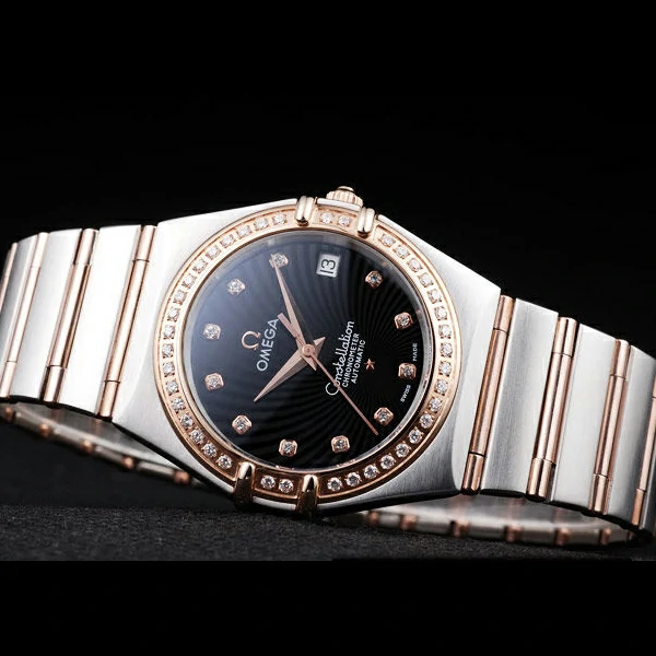 Omega Constellation Jewelry Diamond Case Radial Emblem Black Dial new58130