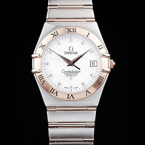 Omega Constellation Jewelry Rose Gold Case Omega Emblem White Dial new58131