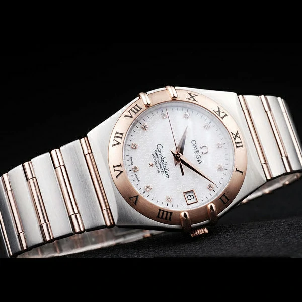 Omega Constellation Jewelry Rose Gold Case Omega Emblem White Dial new58131