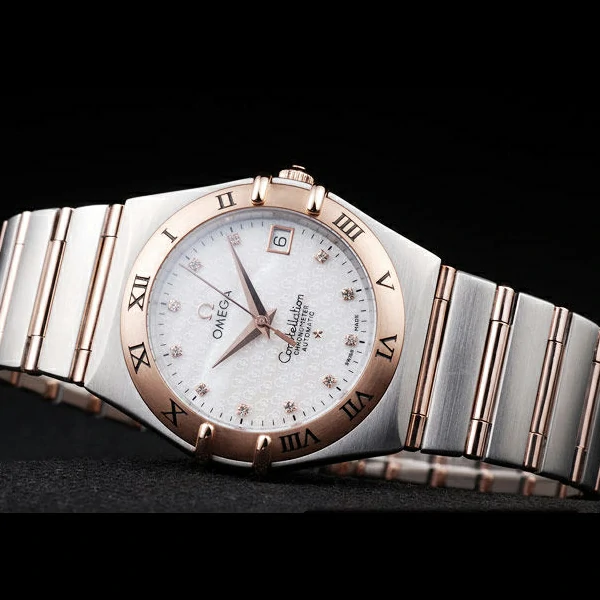 Omega Constellation Jewelry Rose Gold Case Omega Emblem White Dial new58131