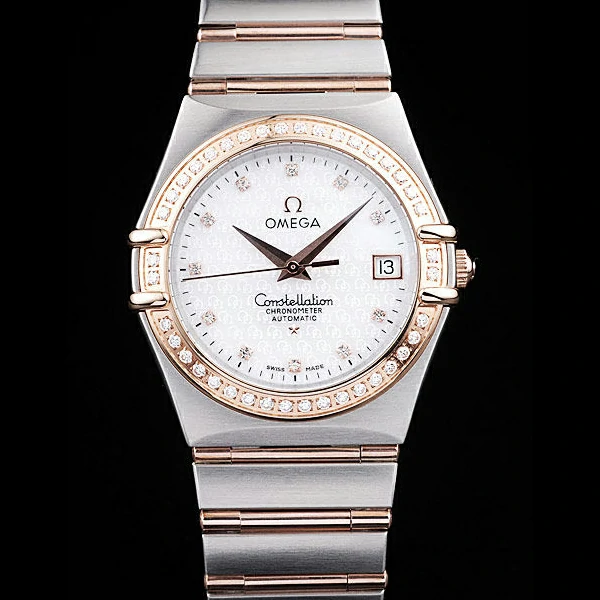 Omega Constellation Jewelry Diamond Case Omega Emblem White Dial new58133