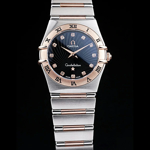 Omega Constellation Jewelry Rose Gold Case Radial Emblem Black Dial new58135