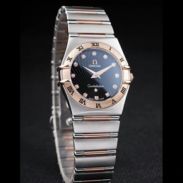 Omega Constellation Jewelry Rose Gold Case Radial Emblem Black Dial new58135
