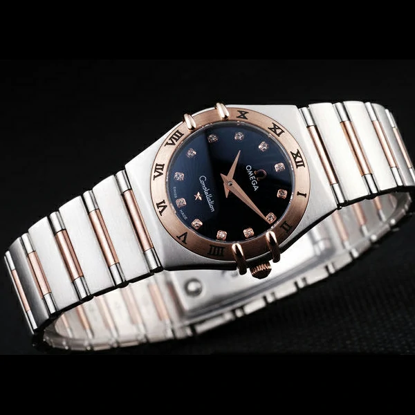 Omega Constellation Jewelry Rose Gold Case Radial Emblem Black Dial new58135