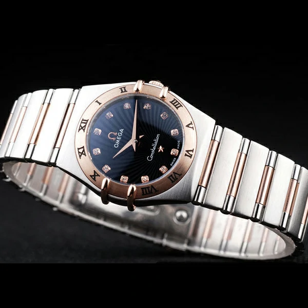Omega Constellation Jewelry Rose Gold Case Radial Emblem Black Dial new58135