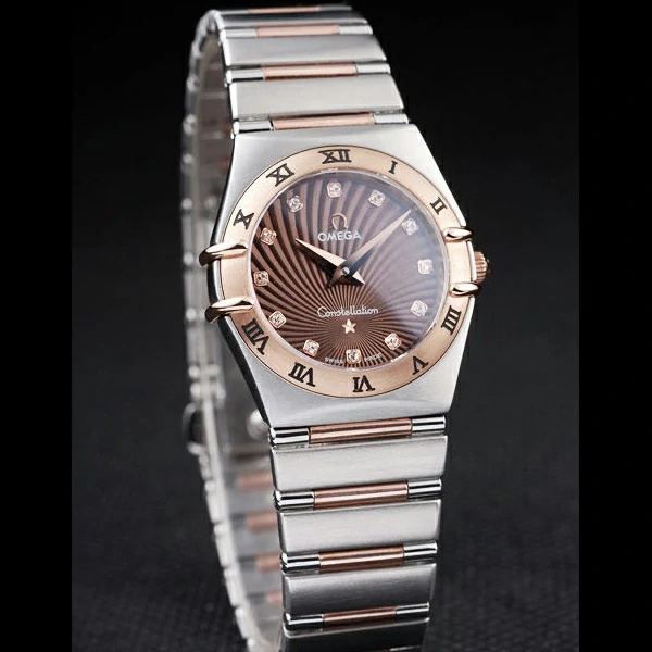 Omega Constellation Jewelry Rose Gold Case Radial Emblem Brown Dial new58139
