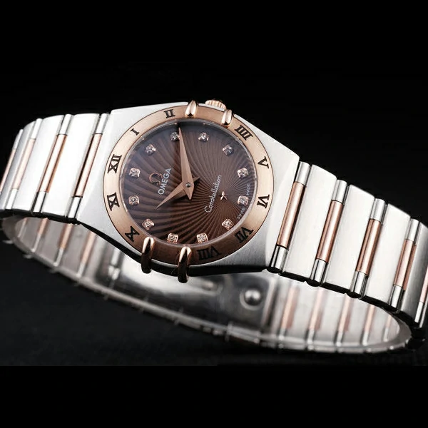 Omega Constellation Jewelry Rose Gold Case Radial Emblem Brown Dial new58139