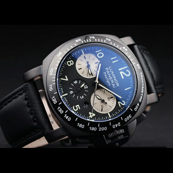 Panerai Luminor Black Ionized Stainless Steel Case Black Dial Black Leather Strap new58164