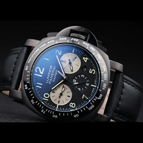 Panerai Luminor Black Ionized Stainless Steel Case Black Dial Black Leather Strap new58164