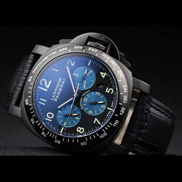 Panerai Luminor Black Ionized Stainless Steel Case Black Dial Black Leather Strap new58166