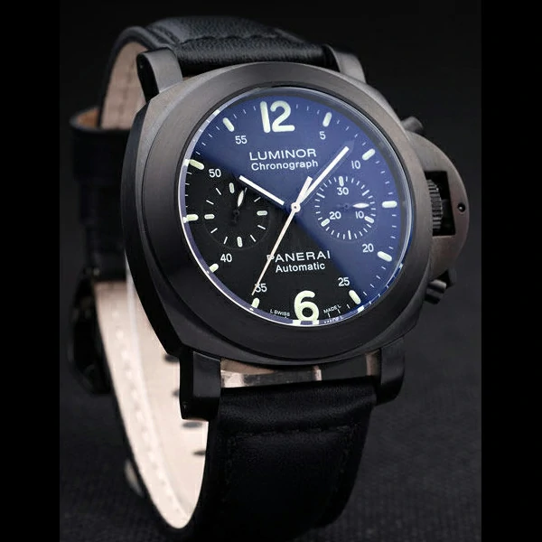 Panerai Luminor Black Ionized Stainless Steel Case Black Dial Black Leather Strap new58171