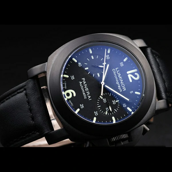 Panerai Luminor Black Ionized Stainless Steel Case Black Dial Black Leather Strap new58171