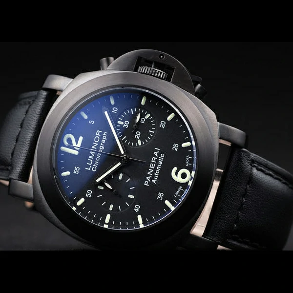 Panerai Luminor Black Ionized Stainless Steel Case Black Dial Black Leather Strap new58171