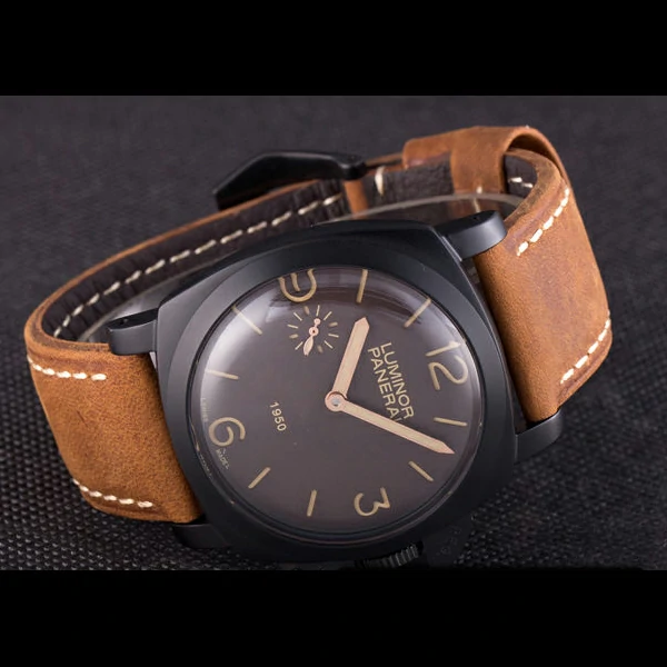 Panerai Luminor Black Ionized Stainless Steel Case Black Dial Brown Suede Leather Strap new58173