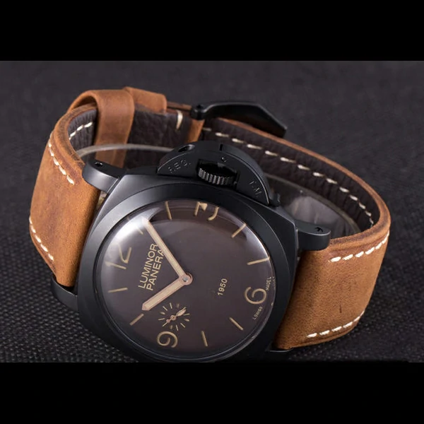 Panerai Luminor Black Ionized Stainless Steel Case Black Dial Brown Suede Leather Strap new58173