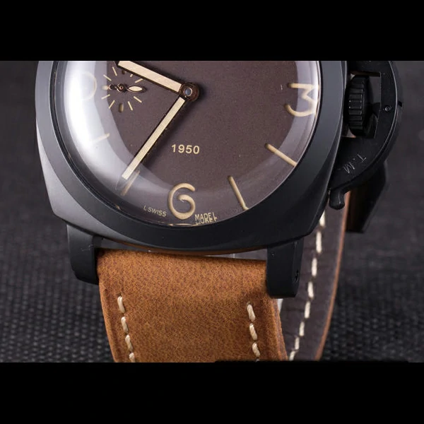 Panerai Luminor Black Ionized Stainless Steel Case Black Dial Brown Suede Leather Strap new58173