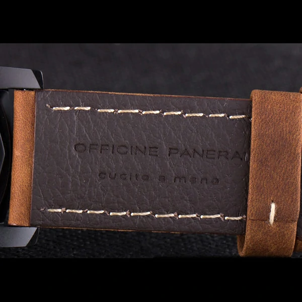 Panerai Luminor Black Ionized Stainless Steel Case Black Dial Brown Suede Leather Strap new58173
