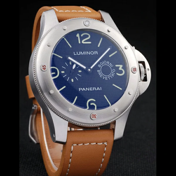 Panerai Luminor Brushed Stainless Steel Case Blue Dial Brown Leather Strap new58212