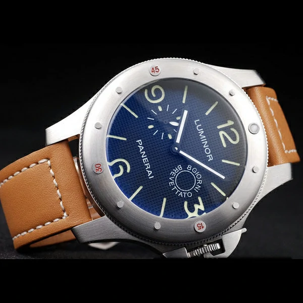 Panerai Luminor Brushed Stainless Steel Case Blue Dial Brown Leather Strap new58212