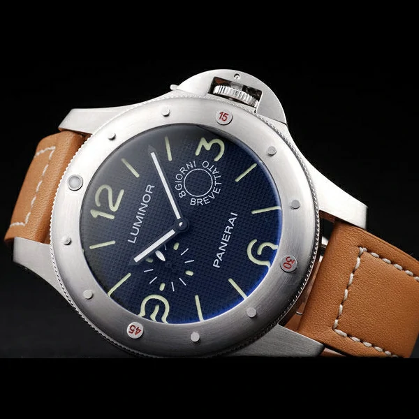 Panerai Luminor Brushed Stainless Steel Case Blue Dial Brown Leather Strap new58212