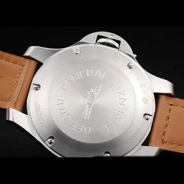 Panerai Luminor Brushed Stainless Steel Case Blue Dial Brown Leather Strap new58212