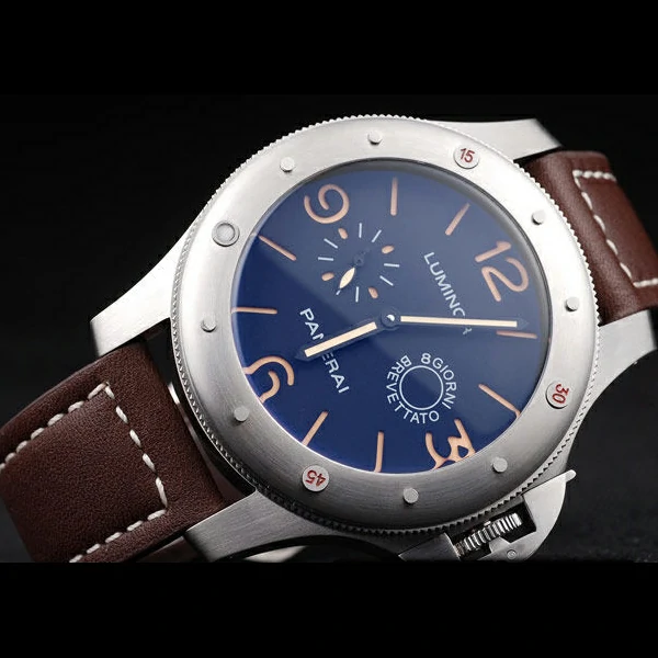 Panerai Luminor Brushed Stainless Steel Case Blue Dial Dark Brown Leather Strap new58213
