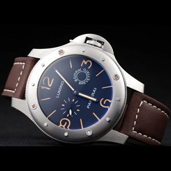 Panerai Luminor Brushed Stainless Steel Case Blue Dial Dark Brown Leather Strap new58213