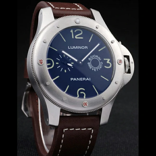 Panerai Luminor Brushed Stainless Steel Case Black Dial Dark Brown Leather Strap new58214
