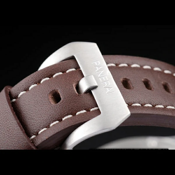 Panerai Luminor Brushed Stainless Steel Case Black Dial Dark Brown Leather Strap new58214