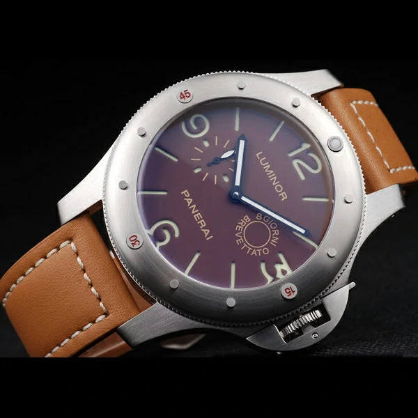 Panerai Luminor Brushed Stainless Steel Case Brown Dial Brown Leather Strap new58215